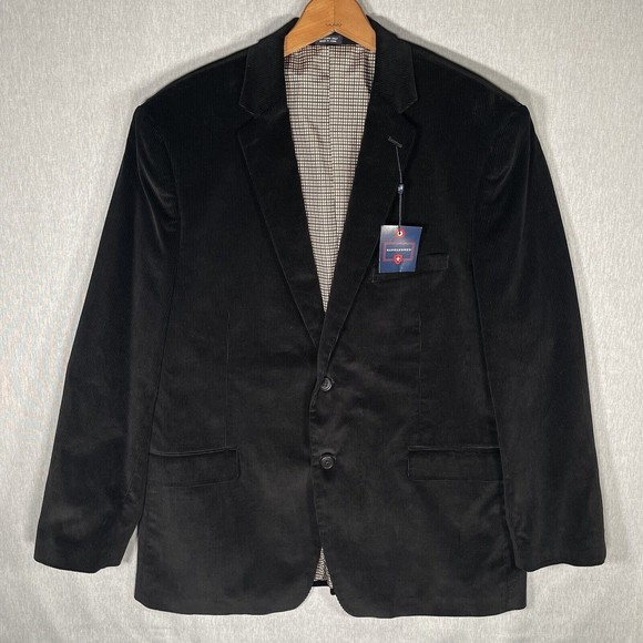 NWT Saddlebred 44R Corduroy Cotton Sport Coat Blazer Jacket Solid Black 2 Button